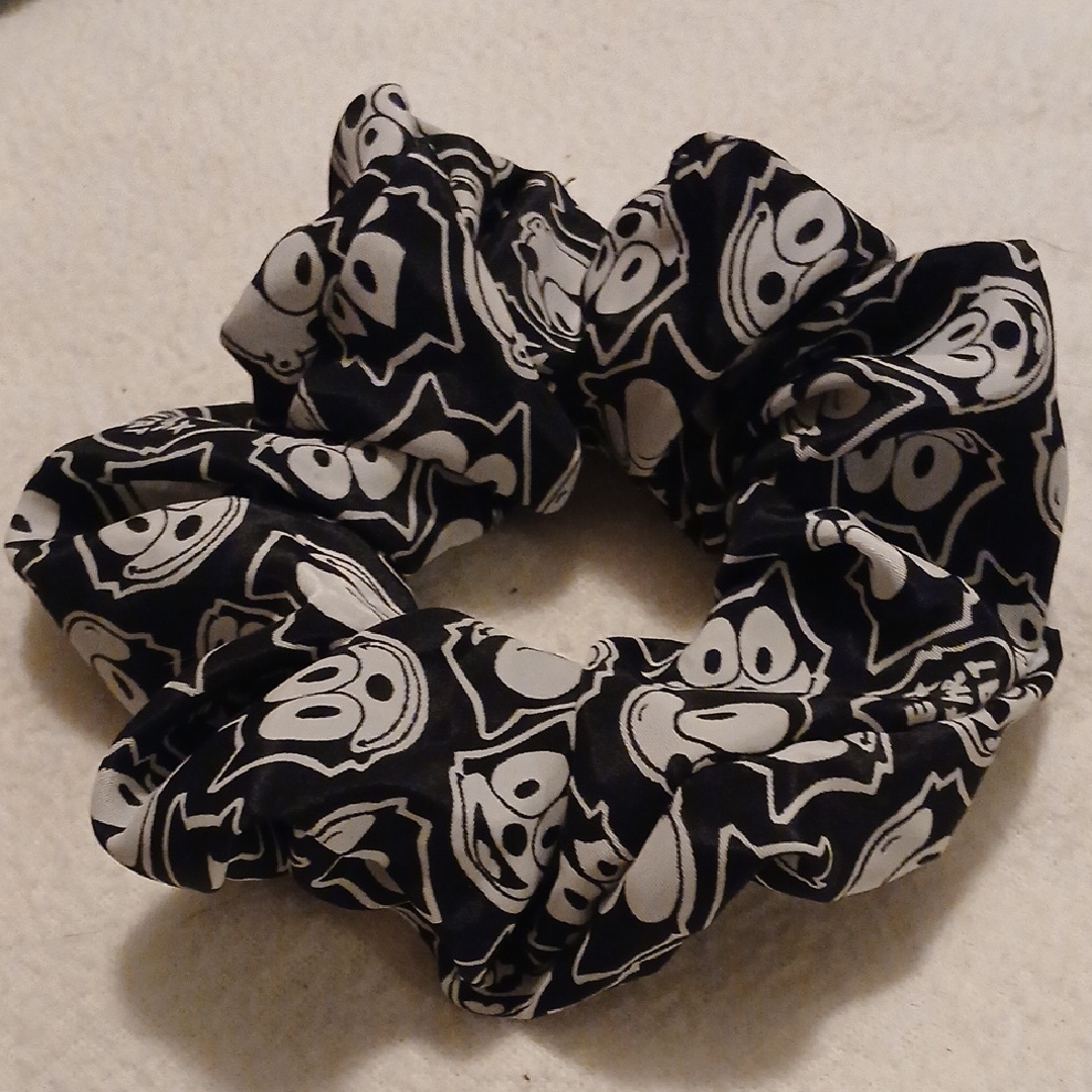Playful Black And White Cartoon Print Hair Scrunchie